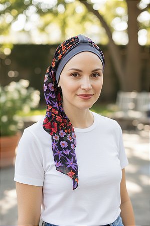 Turbante Aatma Grafite UV 50+ com Lenço Jardim Noturno