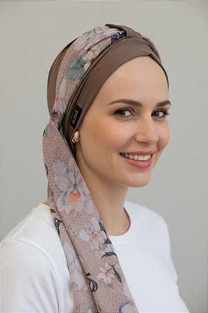 Turbante Aatma Castanho UV 50+ com Lenço Borboleta Encanto