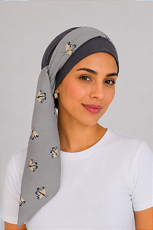 Turbante Aatma Grafite com Lenço Borboletas