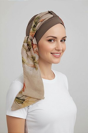 Turbante Aatma Castanho UV 50+ com Lenço Folhas de Outono