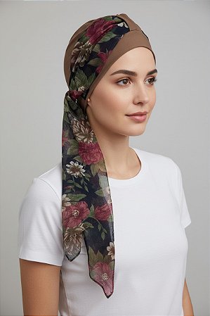 Turbante Aatma Castanho UV 50+ com Lenço Jardim de Outono