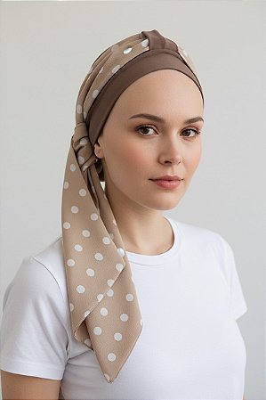 Turbante Aatma Castanho UV 50+ com Lenço Poá Areia