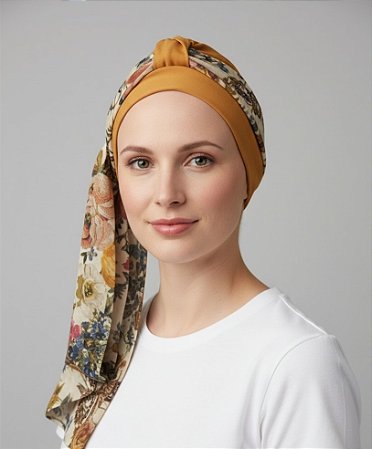 Turbante Aatma Damasco UV 50+ com Lenço Flor da Terra