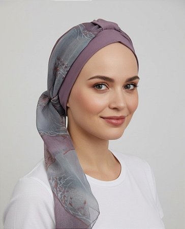 Turbante Aatma Lilás UV 50+ com Lenço Malva