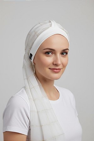 Turbante Aatma Branco com Lenço Toque de Ouro