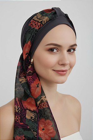 Turbante Aatma Grafite UV 50+ com Lenço Cores Vivas