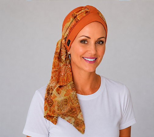 Turbante Aatma Laranja com Lenço Arte da Terra