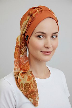 Turbante Aatma Laranja UV 50+ com Lenço Arte da Terra