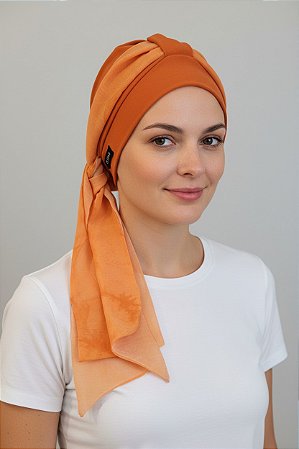 Turbante Aatma Laranja UV 50+ com Lenço Poente Tropical