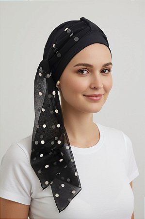 Turbante Aatma Preto UV 50+ com Lenço Poá Noturno