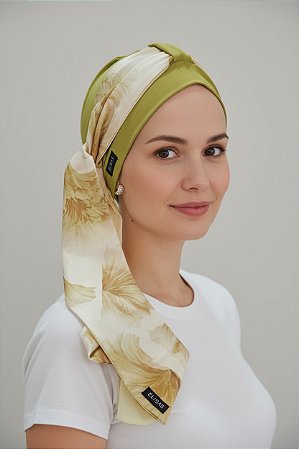 Turbante Aatma Verde Oliva UV 50+ com Lenço Campo Sereno