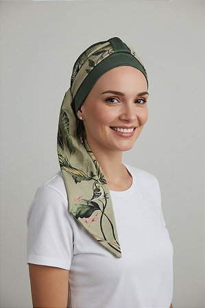 Turbante Aatma Verde Listras UV 50+ com Lenço Sálvia