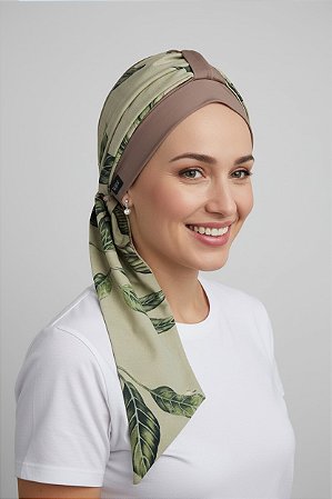 Turbante Aatma Castanho UV 50+ com Lenço Sálvia