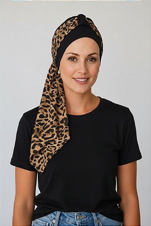 Turbante Aatma Preto UV 50+ com Lenço Savana
