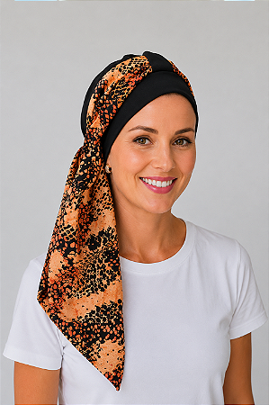 Turbante Aatma Preto UV 50+ com Lenço Savana Sunset