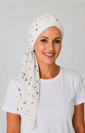 Turbante Aatma Branco com Lenço Voar