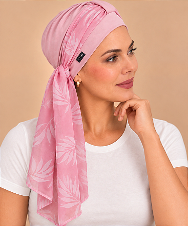 Turbante Aatma Rosa UV 50+ com Lenço Twilly Rosa Radiante