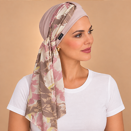 Turbante Aatma Areia com Lenço Twilly Aconchego Natural