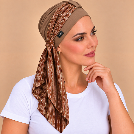 Turbante Aatma Castanho UV 50+ com Lenço Terra Safari