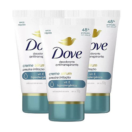 Kit Desodorante Dove Creme Antitranspirante Sérum Previne Irritação Com 3 50g