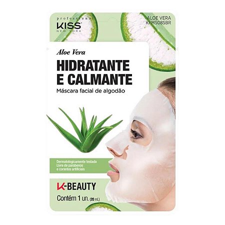 Máscara Facial de Algodão Kiss New York Aloe Vera Hidratante e Calmante 20ml