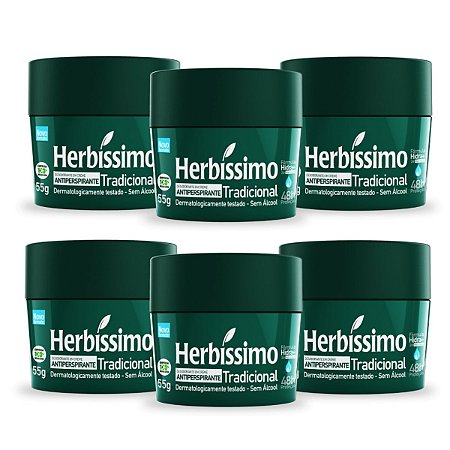Kit 6 Desodorante Creme Herbissimo Tradicional Antitranspirante 55g