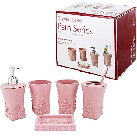 Kit Banheiro Jacki Design Kit Crystal Love Rosa Ayj17173