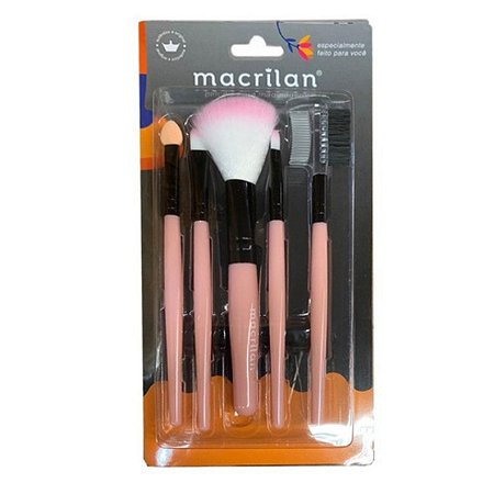 Macrilan Kit Com 5 Pincéis Rosa Claro Ref.kp3-1