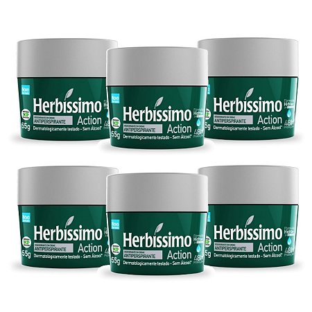 Kit 6 Desodorante Creme Herbissimo Action Antitranspirante 55g
