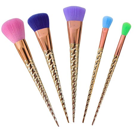 Kit Pincel Para Maquiagem Le Vangee Unicórnio Dourado C/5