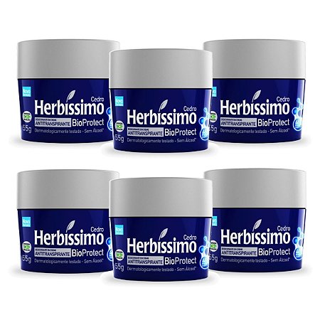 Kit 6 Desodorante Creme Herbissimo Bioprotect Cedro Antitranspirante 55g