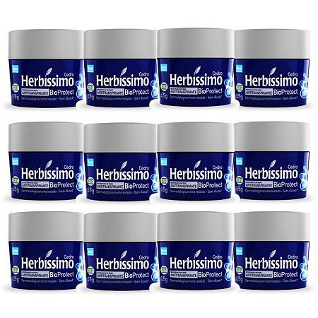 Kit 12 Desodorante Creme Herbissimo Bioprotect Cedro Antitranspirante 55g