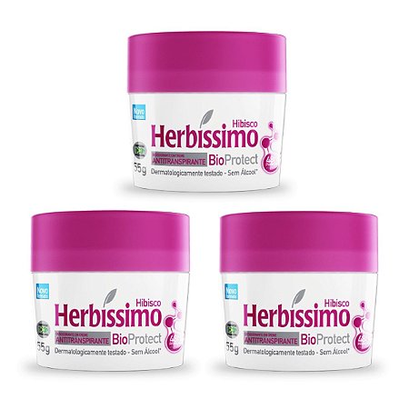 Kit 3 Desodorante Creme Herbissimo Bioprotect Hibisco Antitranspirante 55g