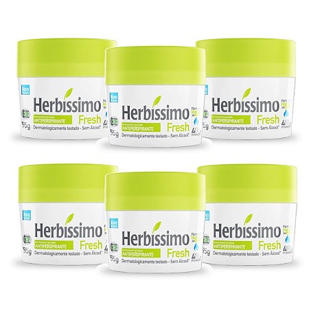 Kit 6 Desodorante Creme Herbissimo Fresh Antitranspirante 55g