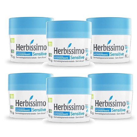 Kit 6 Desodorante Creme Herbissimo Sensitive Antitranspirante 55g