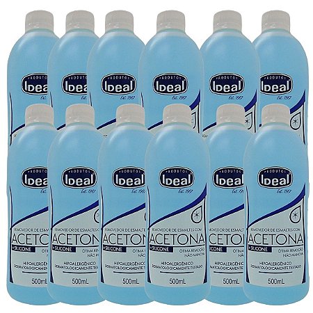 Kit C/12 Removedor de Esmaltes Com Acetona + Silicone Ideal 500ml