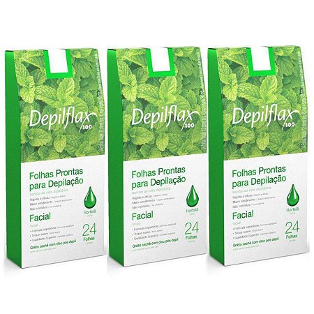 Kit Folhas Prontas Para Depilação Facial Hortelã Com 3 Depilflax