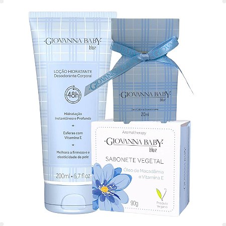 Kit Giovanna Baby Blue: 1 Loção Hidratante, 1 Deo Colônia e 1 Sabonete Vegetal
