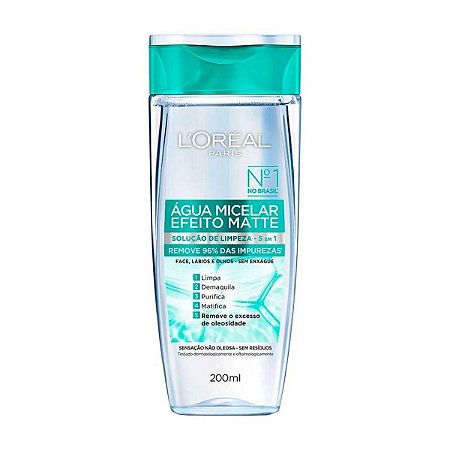 Água Micelar Loreal Efeito Matte Solução de Limpeza 5 em 1 200ml