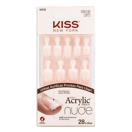 Unhas Acrílicas Salon Acrylic Nude Quadro Curto Kiss Ny Kan01br