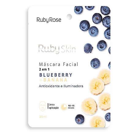 Ruby Rose Skin Máscara Facial Blueberry e Banana Antioxidante e Iluminadora Hb-705