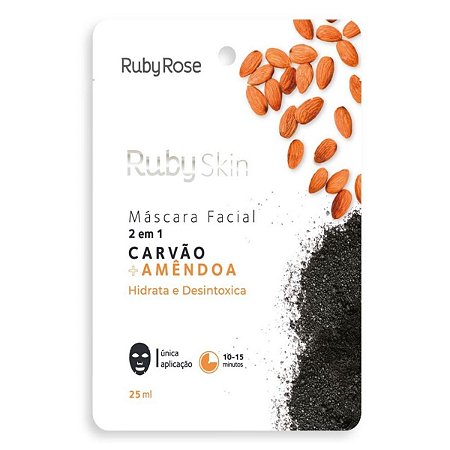 Ruby Rose Skin Máscara Facial Carvão e Amêndoa Hidrata e Desintoxica 25ml Hb-706
