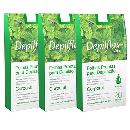 Folhas Prontas Depilflax Para Depilação Corporal Kit C/3 Hortelã