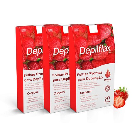 Folhas Prontas Depilflax Para Depilação Corporal Kit C/3 Morango