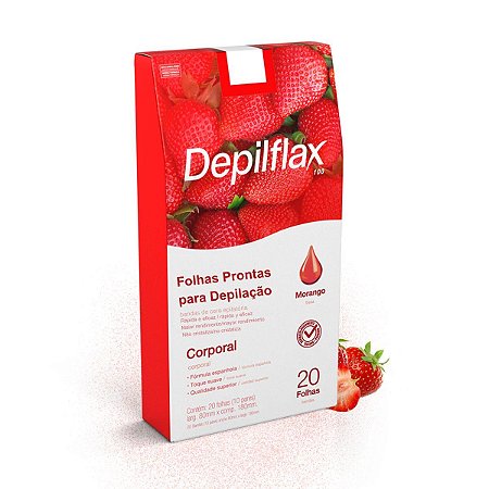 Folhas Prontas Depilflax Para Depilação Corporal Morango C/20