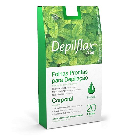 Folhas Prontas Depilflax Para Depilação Corporal Hortelã C/20
