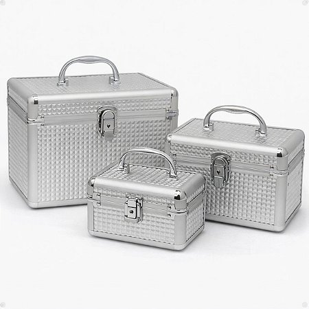 Kit com 3 Maletas de Maquiagem Cisne Prata Csn-a133