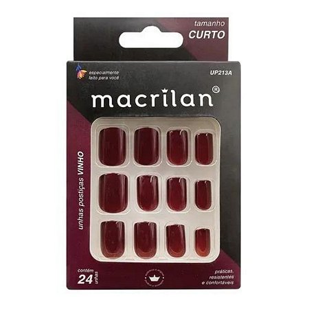 Unhas Postiças Vinho Curto Sem Adesivo Macrilan Ref. Up213a
