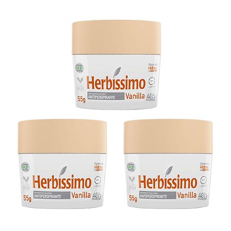 Kit 3 Desodorante Creme Herbissimo Vanilla Antitranspirante 55g