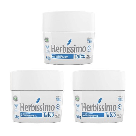Kit 3 Desodorante Creme Herbissimo Talco Antitranspirante 55g